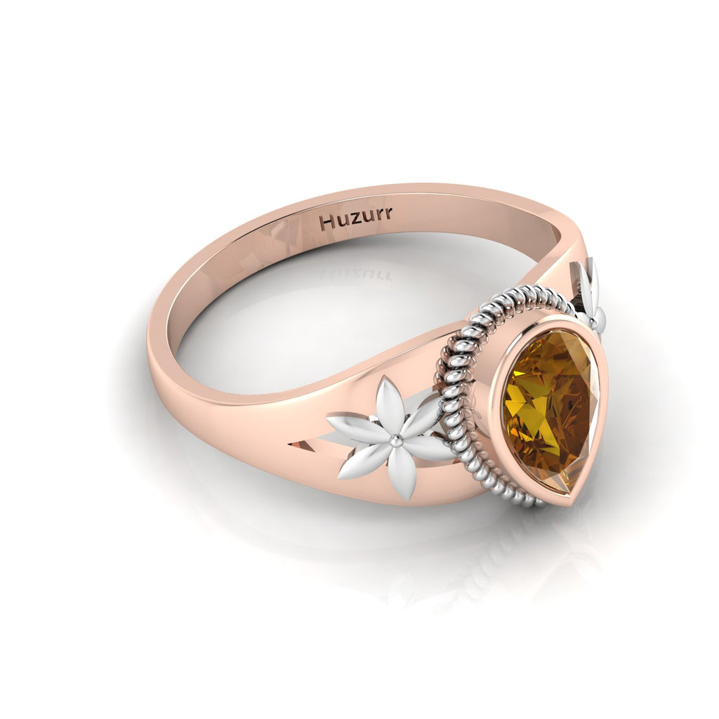 Pear-Cut Coffee Diamond Two Tone Rose Gold Plated Solitaire Ring