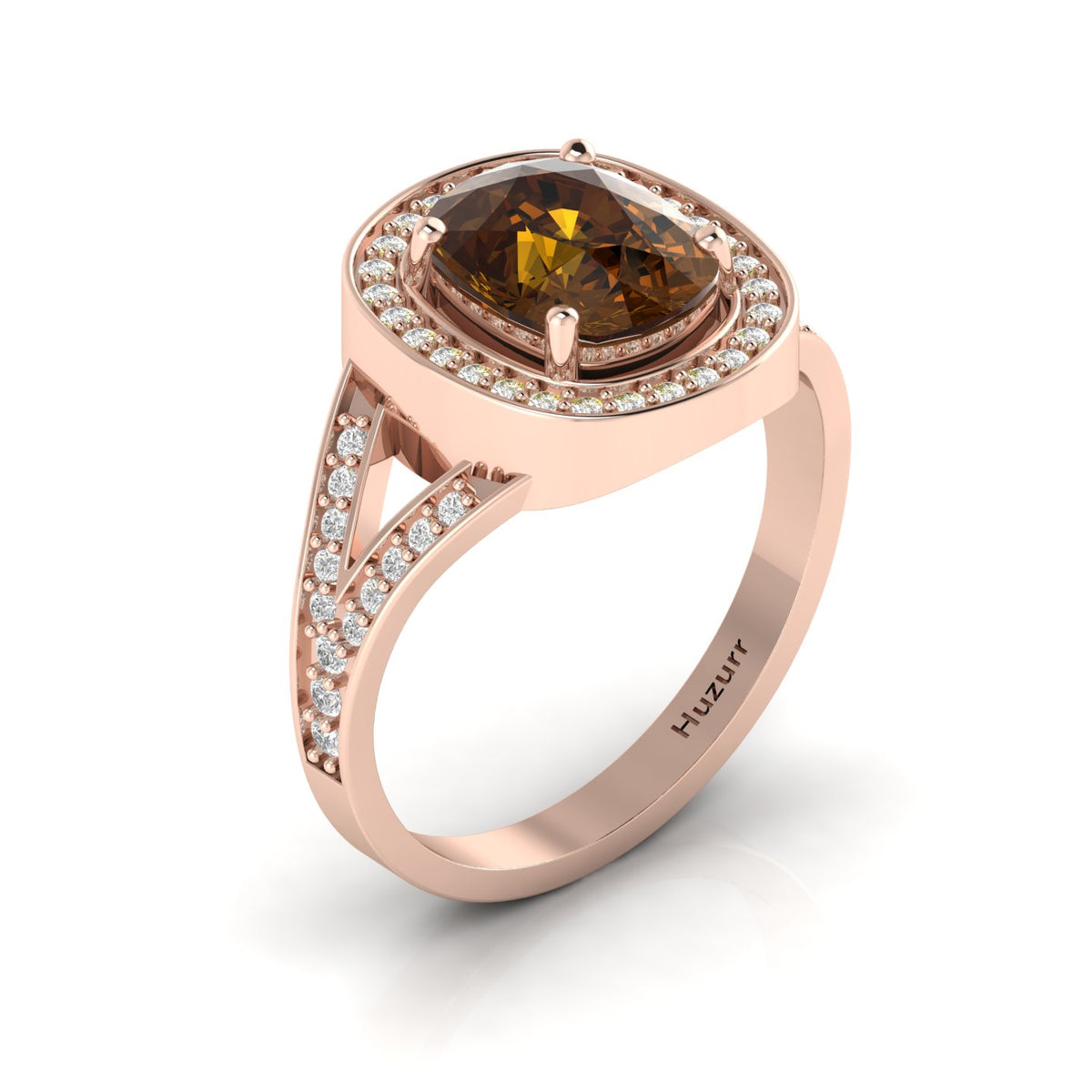 Cushion-Cut Coffee Diamond Rose Gold Plated Solitaire Ring