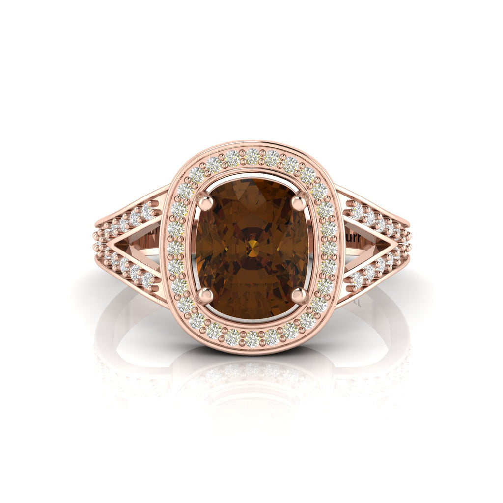 Cushion-Cut Coffee Diamond Rose Gold Plated Solitaire Ring