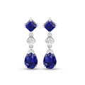 Stylish Square & Pear Sapphire Drop Silver Earrings