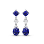 Stylish Square & Pear Sapphire Drop Silver Earrings