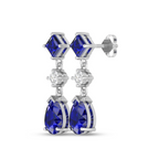Stylish Square & Pear Sapphire Drop Silver Earrings