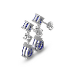 Stylish Square & Pear Sapphire Drop Silver Earrings