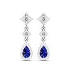 Stylish Square & Pear Sapphire Drop Silver Earrings