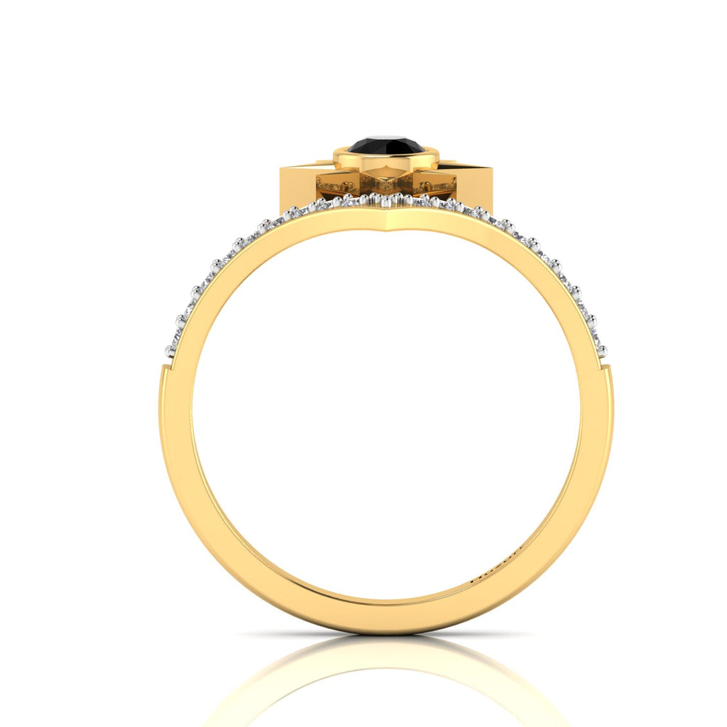 Black Diamond Two Tone Gold Plated North Star Wishbone Ring