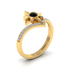 Black Diamond Two Tone Gold Plated North Star Wishbone Ring