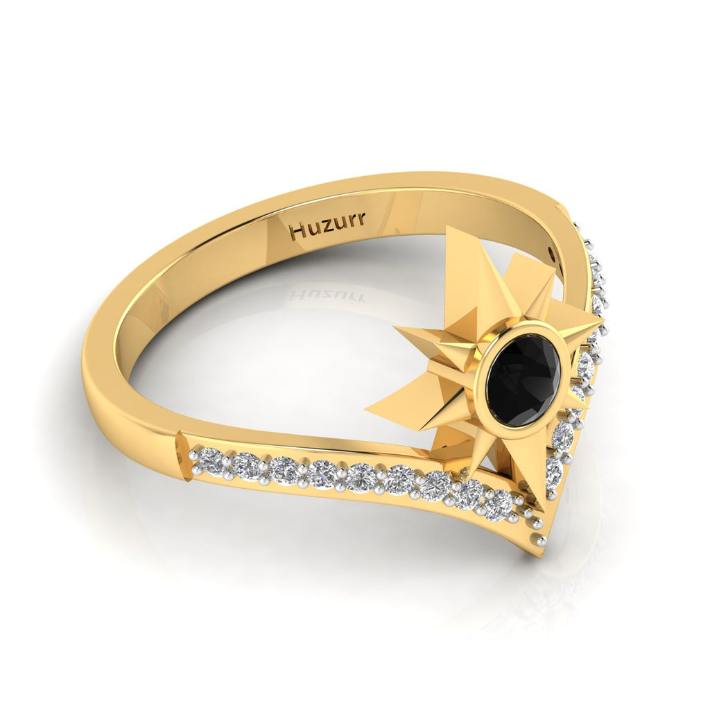 Black Diamond Two Tone Gold Plated North Star Wishbone Ring