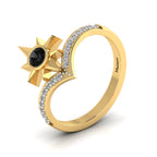 Black Diamond Two Tone Gold Plated North Star Wishbone Ring