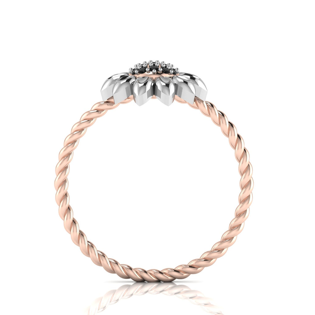 Black Diamond Sun Flower Rose Gold Plated Two Tone Twist Band Ring