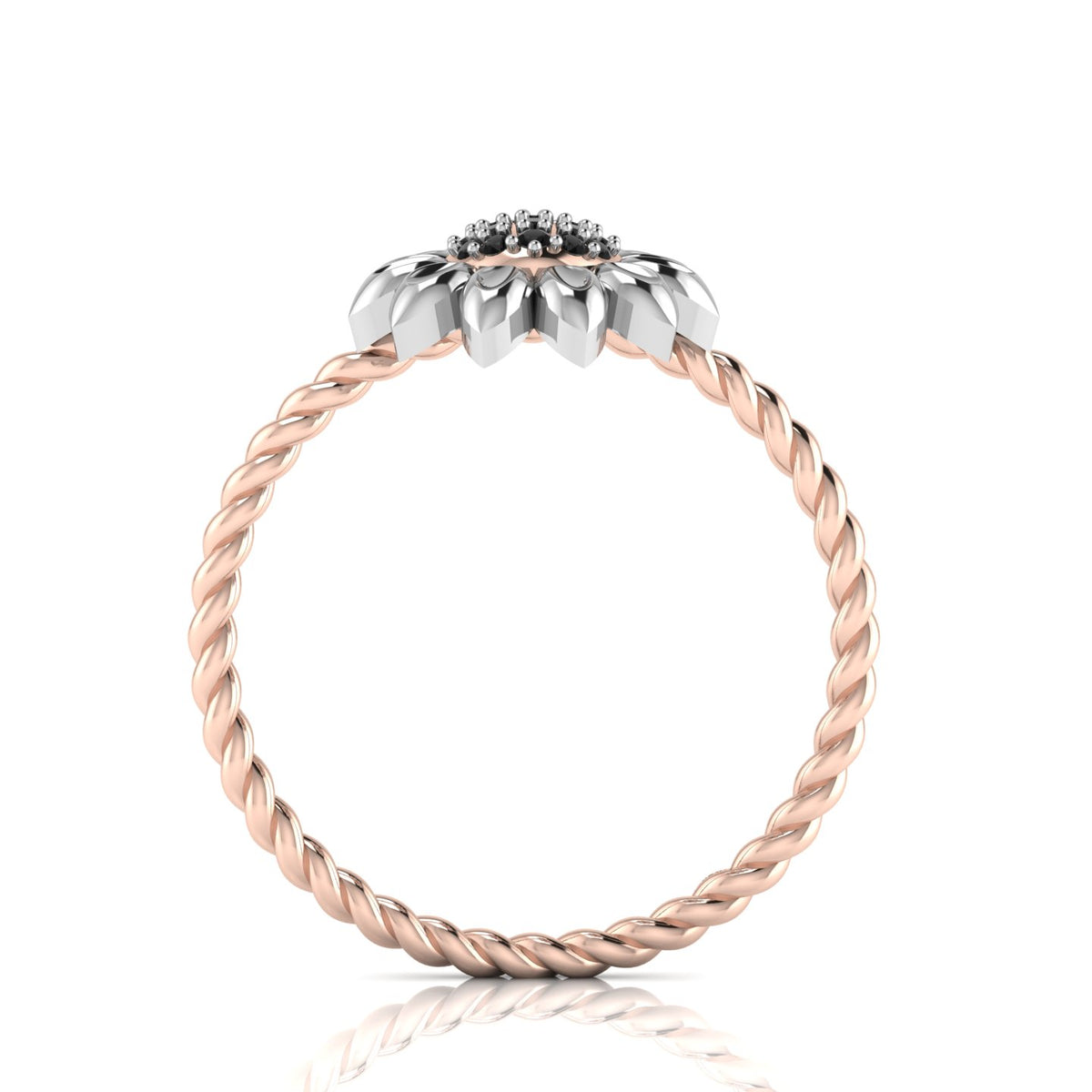 Black Diamond Sun Flower Rose Gold Plated Two Tone Twist Band Ring