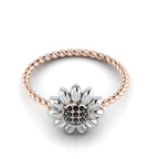 Black Diamond Sun Flower Rose Gold Plated Two Tone Twist Band Ring