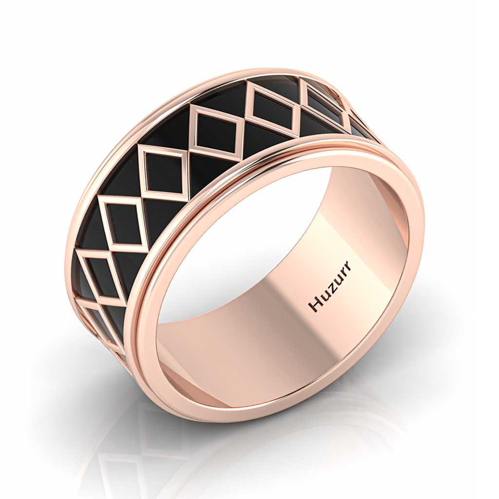 Zigzag-Design Black Enamel Rose Gold Plated Spinner Band Ring