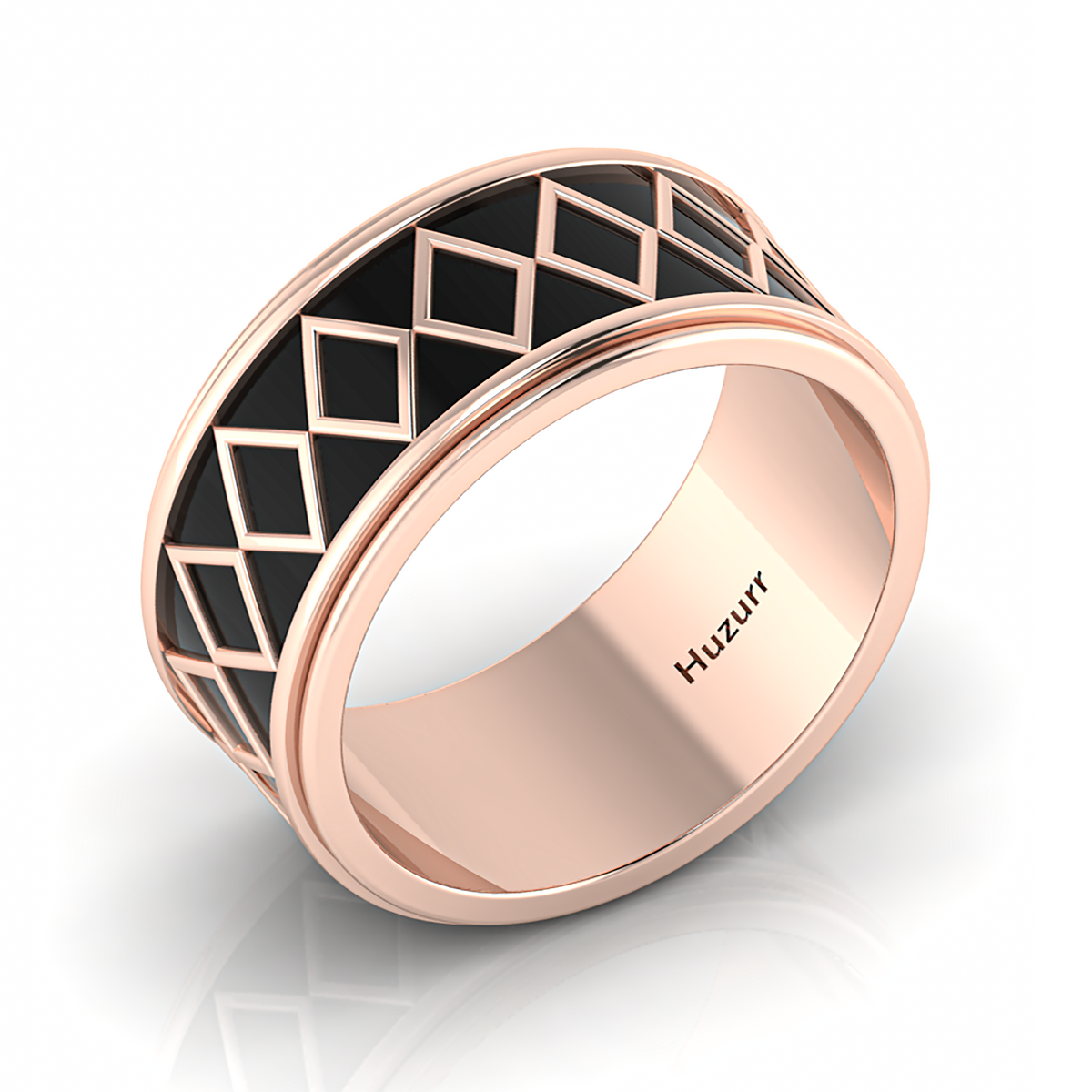 Zigzag-Design Black Enamel Rose Gold Plated Spinner Band Ring