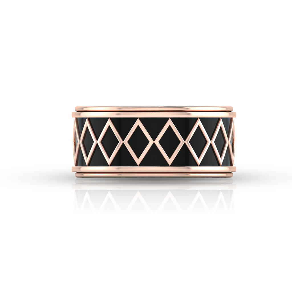 Zigzag-Design Black Enamel Rose Gold Plated Spinner Band Ring