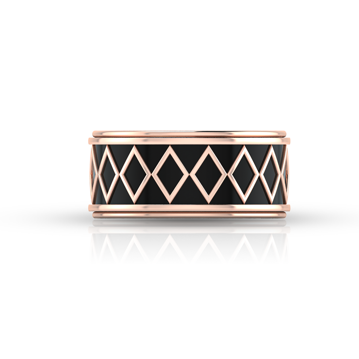 Zigzag-Design Black Enamel Rose Gold Plated Spinner Band Ring