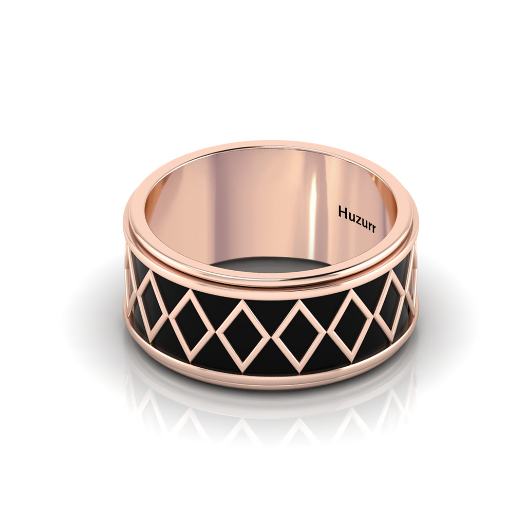 Zigzag-Design Black Enamel Rose Gold Plated Spinner Band Ring