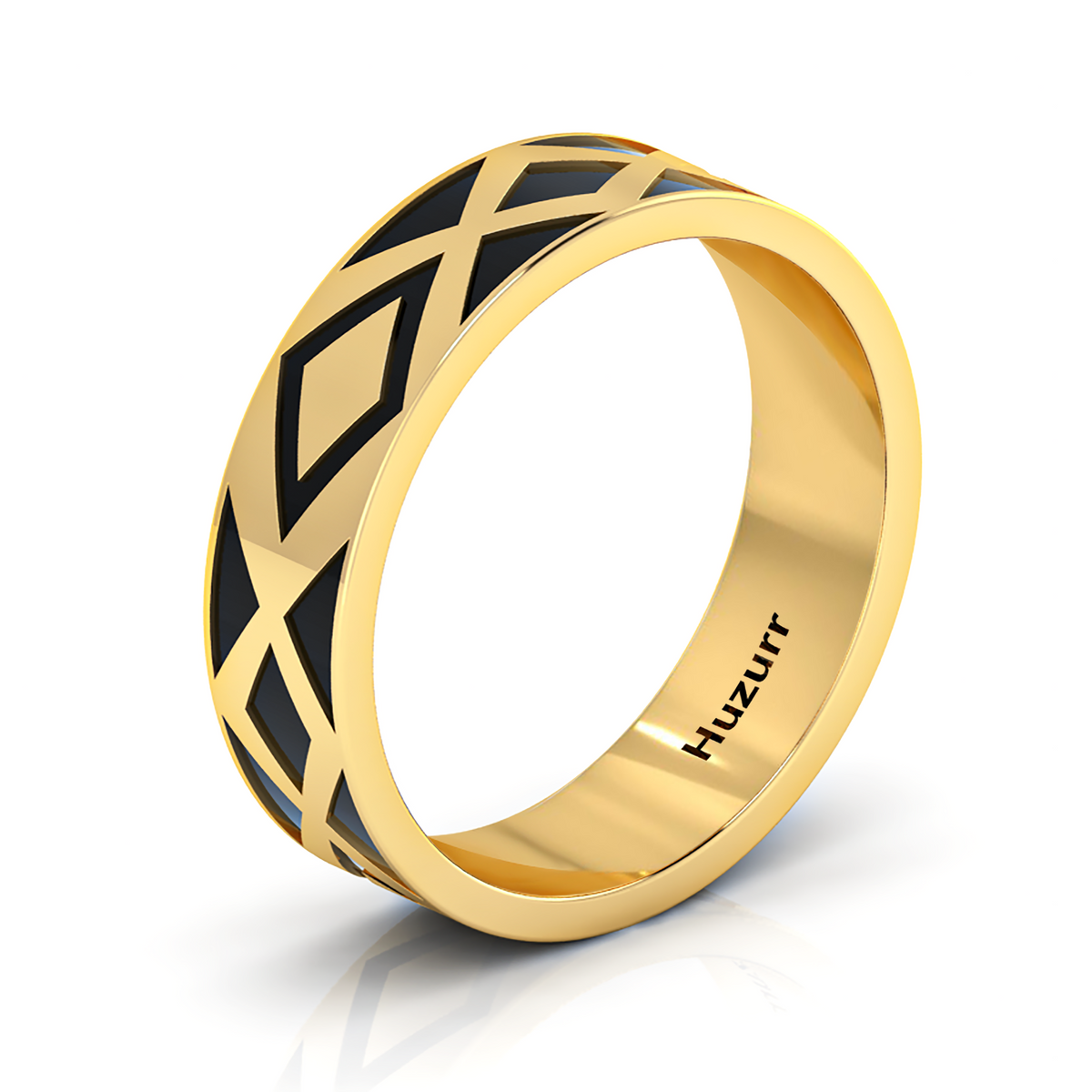 Zigzag-Design Gold Plated Black Enamel Band Ring