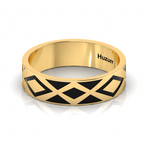 Zigzag-Design Gold Plated Black Enamel Band Ring