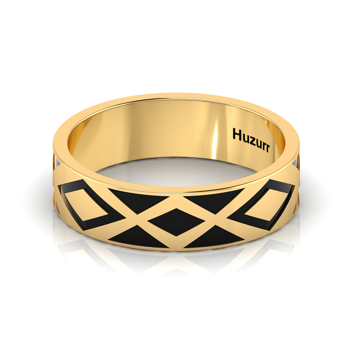 Zigzag-Design Gold Plated Black Enamel Band Ring