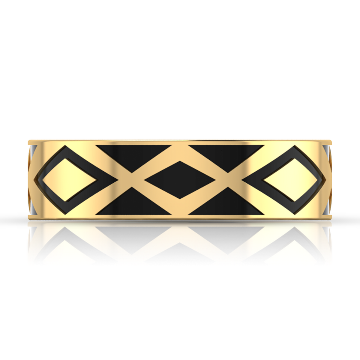 Zigzag-Design Gold Plated Black Enamel Band Ring