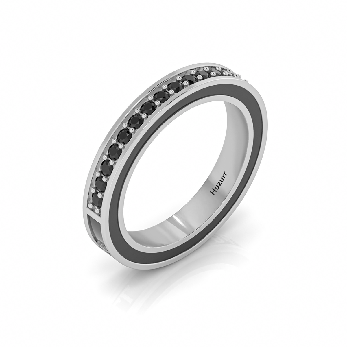 White And Black Diamond Silver Half Eternity Band Ring
