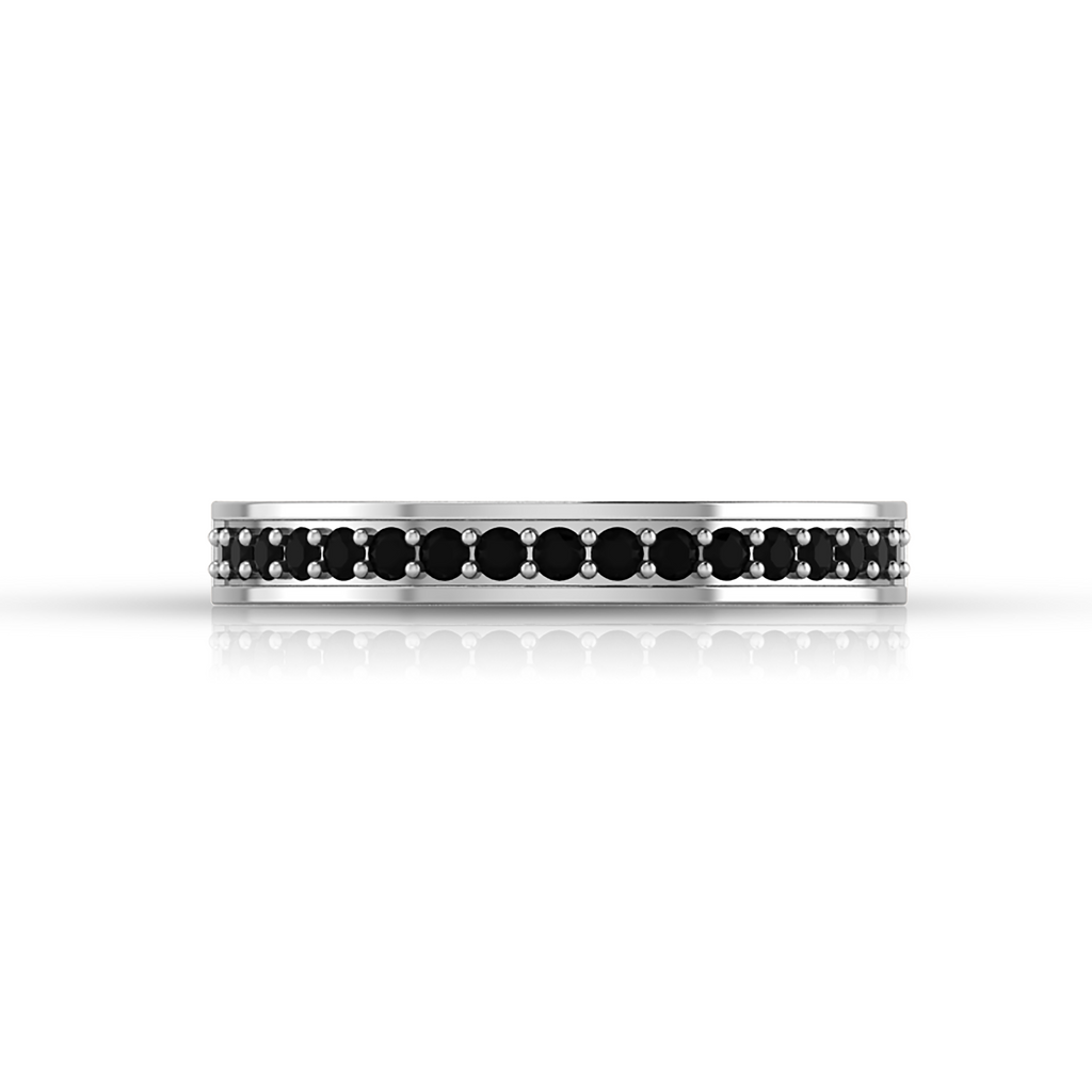 White And Black Diamond Silver Half Eternity Band Ring
