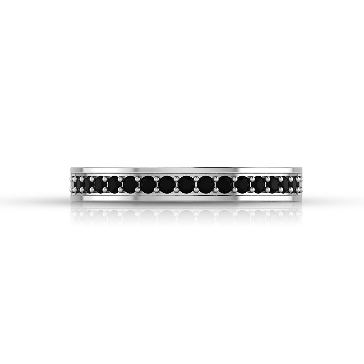 White And Black Diamond Silver Half Eternity Band Ring