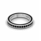 White And Black Diamond Silver Half Eternity Band Ring