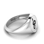 Black Enamel Spiral Snake Engraved Classic Signet Sterling Silver Ring