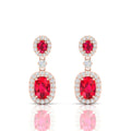 Diamond Halo Ruby Dangle Earrings with Rose Gold Plated