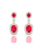 Diamond Halo Ruby Dangle Earrings with Rose Gold Plated