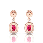 Diamond Halo Ruby Dangle Earrings with Rose Gold Plated