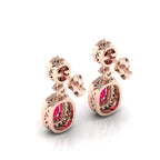 Diamond Halo Ruby Dangle Earrings with Rose Gold Plated