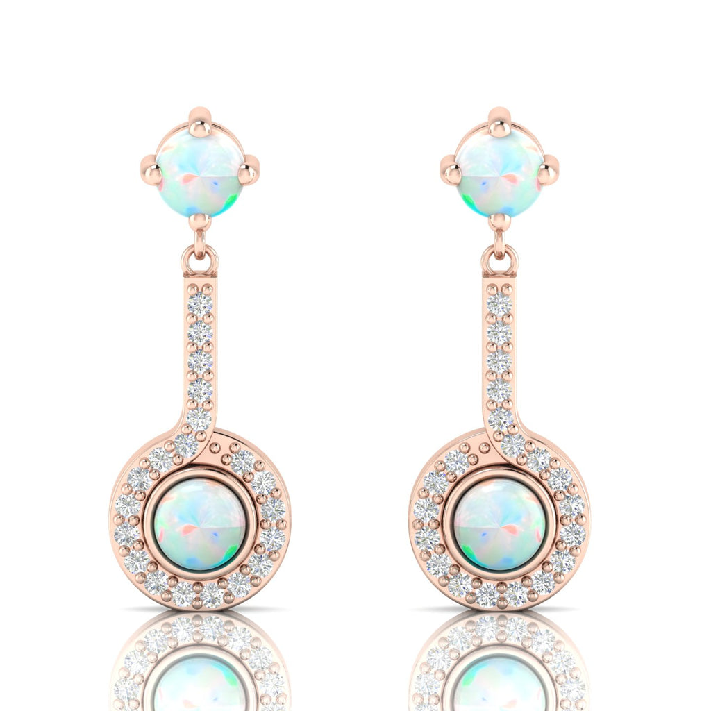 Rose Gold Plated Halo Dangle & Drop Round Opal Earrings