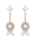 Rose Gold Plated Halo Dangle & Drop Round Opal Earrings