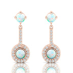 Rose Gold Plated Halo Dangle & Drop Round Opal Earrings