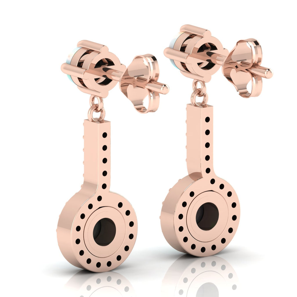 Rose Gold Plated Halo Dangle & Drop Round Opal Earrings