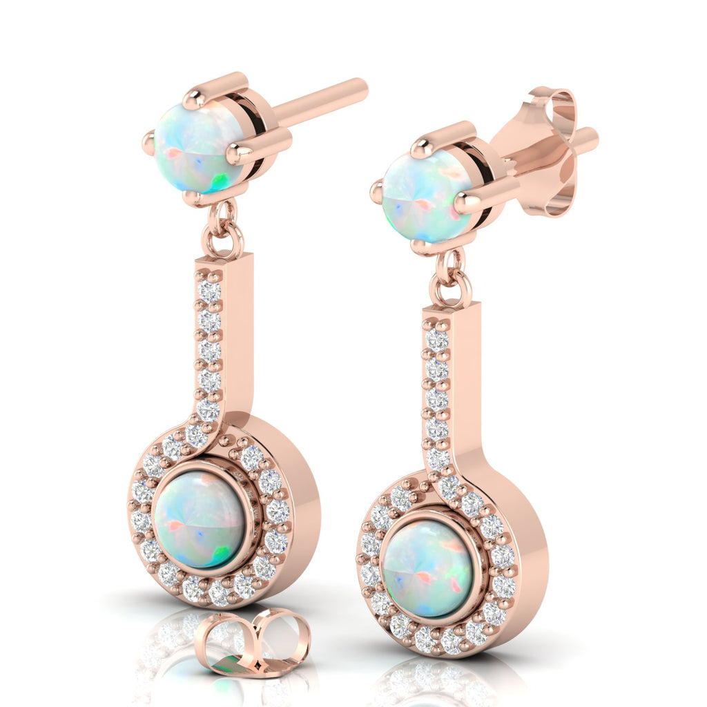 Rose Gold Plated Halo Dangle & Drop Round Opal Earrings