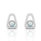 Round Opal Triangular Studs Sterling Silver Earrings