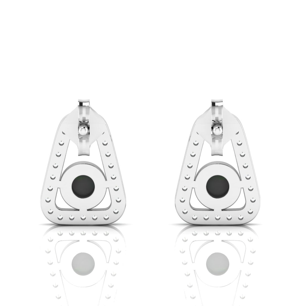 Round Opal Triangular Studs Sterling Silver Earrings