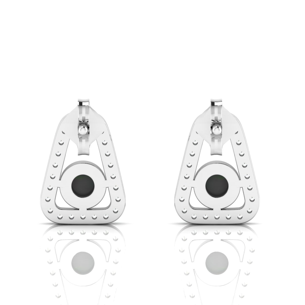 Round Opal Triangular Studs Sterling Silver Earrings