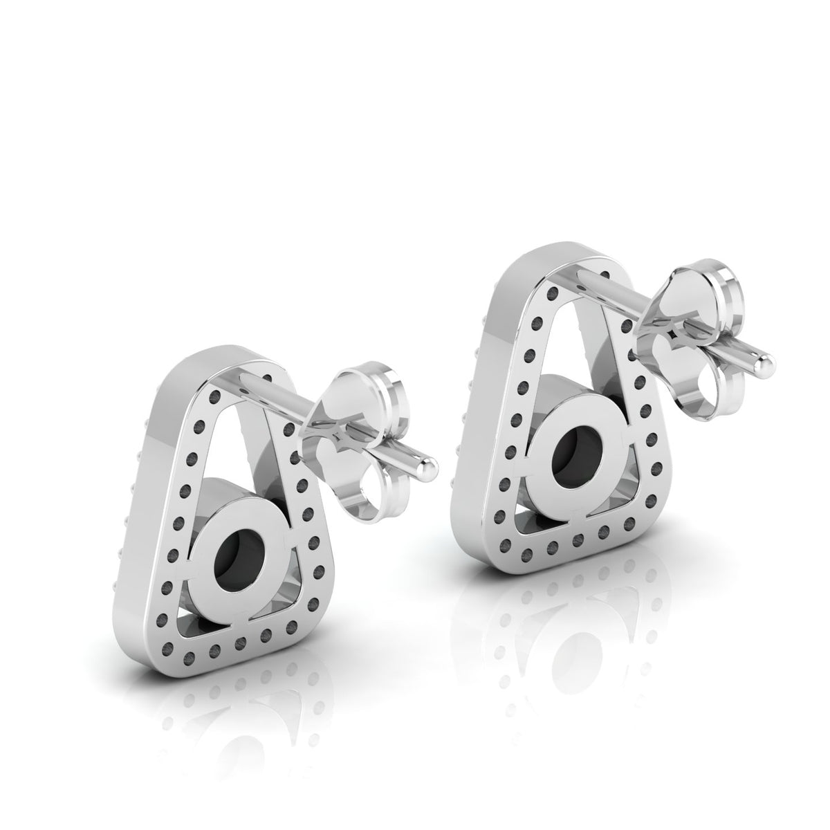 Round Opal Triangular Studs Sterling Silver Earrings