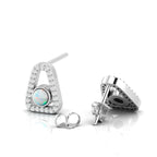 Round Opal Triangular Studs Sterling Silver Earrings