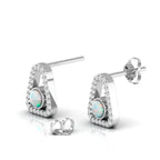 Round Opal Triangular Studs Sterling Silver Earrings