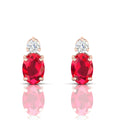 Rose Gold Plated Ruby & Diamond Stud Earrings