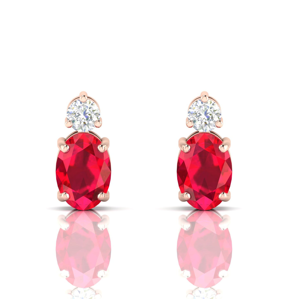 Rose Gold Plated Ruby & Diamond Stud Earrings
