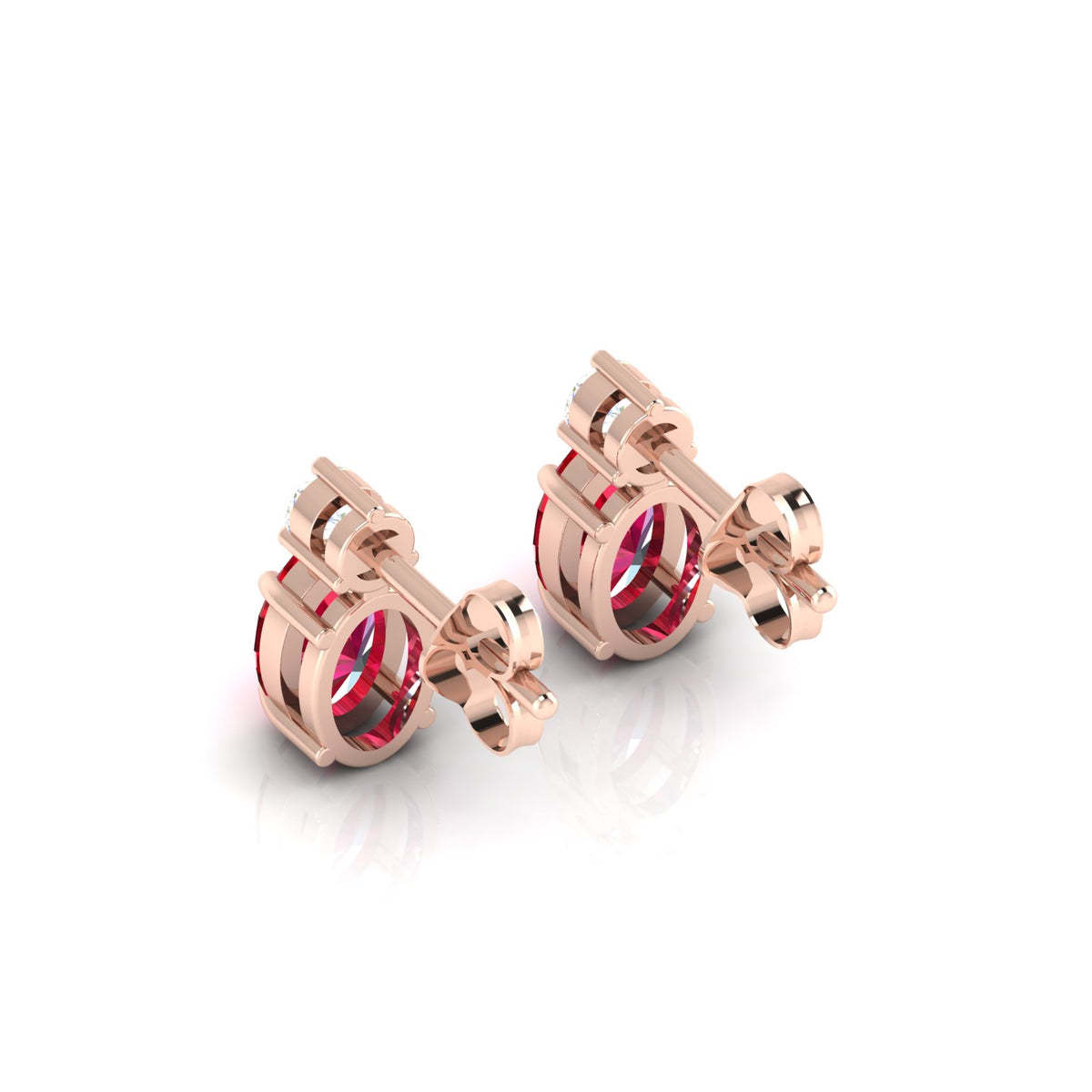 Rose Gold Plated Ruby & Diamond Stud Earrings