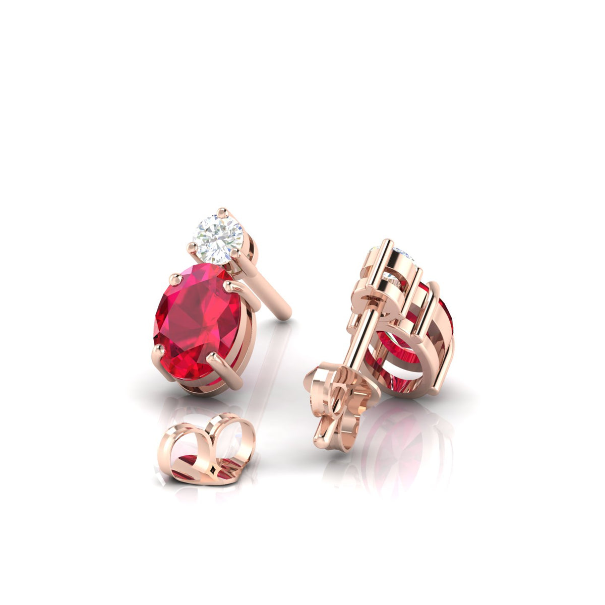 Rose Gold Plated Ruby & Diamond Stud Earrings