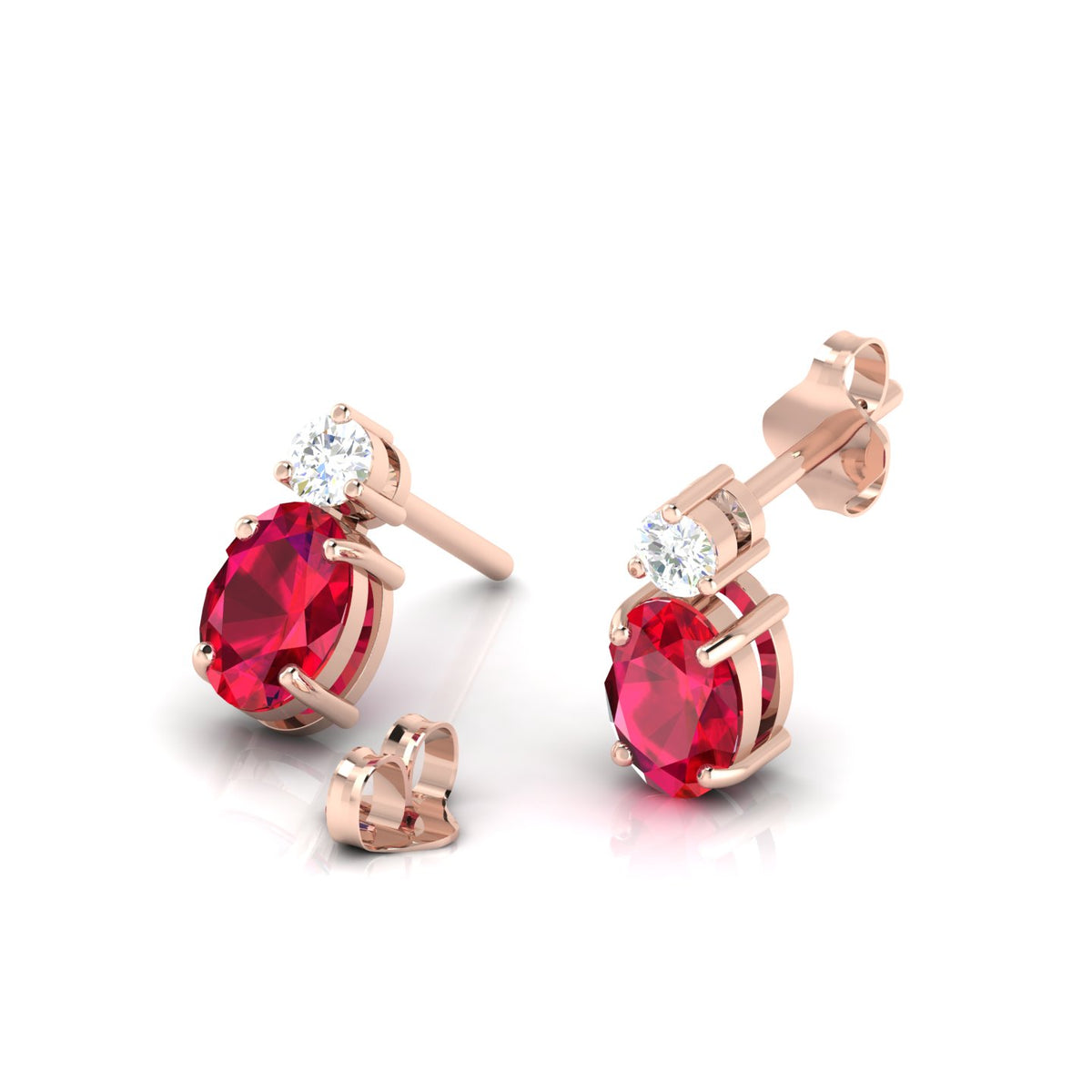 Rose Gold Plated Ruby & Diamond Stud Earrings
