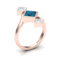Princess-Cut Black & White Diamond Rose Gold Plated Three Stone Ring
